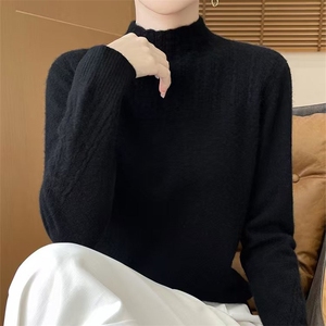 半高圆领长袖套头女士针织衫