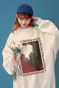 中性风 2026秋季新款设计感油画风印花圆领情侣卫衣W197p30控48--图片