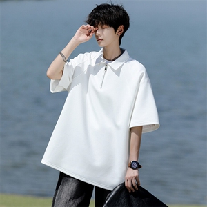 8XL-M半拉链t恤短袖POLO衫男款夏季美式翻领宽松大码半袖DT008P45图片