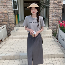 夏季新款气质高腰开叉半裙套装显瘦时尚百搭，女装套装/套裙，帛锦泉