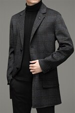 羊毛呢外套男秋冬季中长款西装翻领妮子风衣休闲大衣ZG2806-P315图片