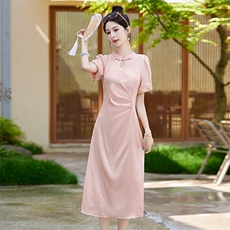 2024年夏季新中式改良旗袍连衣裙新款高级感收腰气质，女装连衣裙，蓝诺裳