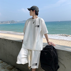 潮牌新款短袖套装立体提花宽松半袖T恤男女TZ300-P55控价75，男装T恤，电商A161-2
