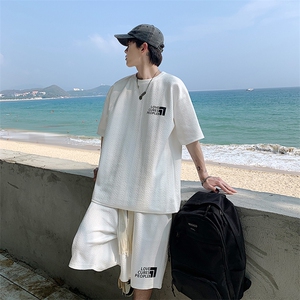 潮牌新款短袖套装立体提花宽松半袖T恤男女TZ300-P55 控价75图片