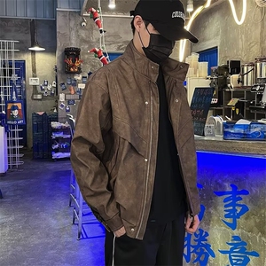 美式复古做旧机车风休闲宽松立领皮衣外套 男女同款A140/P78图片
