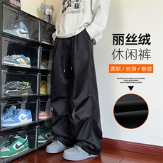 新款美式复古320g丽丝绒面料褶皱垂感休闲裤男K24098-特P38控78，男装休闲裤，电商A001