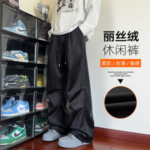 新款美式复古320g丽丝绒面料褶皱垂感休闲裤男K24098-特P38控78图片
