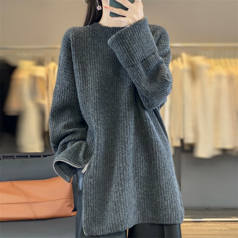 2025年冬加厚毛衣女宽松休闲长袖羊毛针织羊绒纯色洋气内搭打底图片