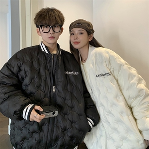 1港风情侣定制面料大码M-5XL保暖棒球领羽绒服外套8709P168控229图片