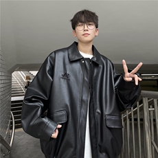 主推港风秋装中性美式刺绣夹克复古情侣皮衣休闲外套男G1062P88，男装夹克，电商A339