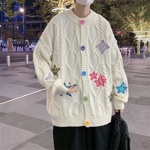 潮牌奶甜系刺绣毛衣开衫男女情侣复古oversize慵懒外套 M238图片
