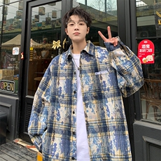 衬衫男秋季新款港风宽松大码扎染长袖衬衣CS3098-特P30，男装衬衫，星座214-3