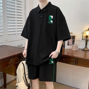 夏款潮时尚翻领半袖套装学生时尚印花Polo衫男女 6631-P70控价98图片