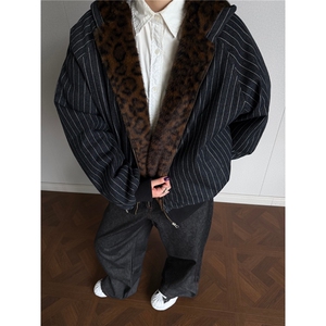 网图美式条纹连帽保暖棉服外套豹纹座山雕棉衣 A025-QY15039-P108图片