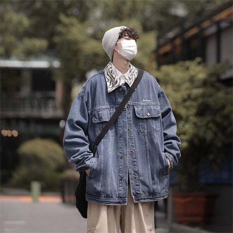 潮流牛仔外套男港风拼色翻领工装夹克春季潮牌痞帅上衣JK927-P68,男装夹克,星座1103-3