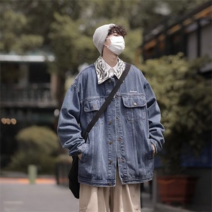 潮流牛仔外套男港风拼色翻领工装夹克春季潮牌痞帅上衣JK927-P68图片