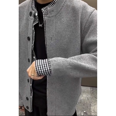 现货假两件针织衫开衫衬衫领拼接毛衣外套W6180-特P75，男装针织衫/毛衣，星座1212