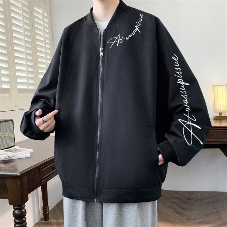 美式字母印花飞行夹克外套春秋高街拉链宽松百搭棒球服男Y011-P47图片