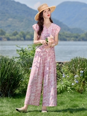 2867时尚气质V领印花套装，女装套装/套裙，罗得堡