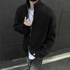 重磅秋冬北极绒双拉链毛衣开衫美式复古休闲慵懒风宽松针织衫外套，男装针织衫/毛衣，电商A486-1