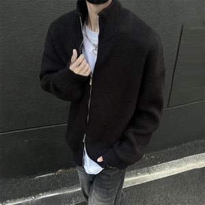 重磅秋冬北极绒双拉链毛衣开衫美式复古休闲慵懒风宽松针织衫外套图片