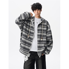 8XL-M潮情侣美式磨毛编织条纹针织衫卫衣宽松拉链外套WY30P88，男装针织衫/毛衣，电商D206-1