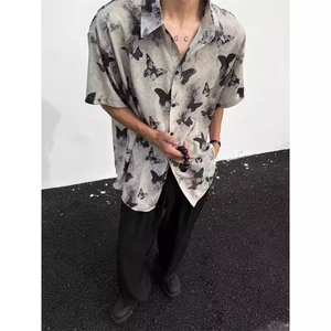 水墨蝴蝶印花衬衫男短袖夏季海边防晒衬衣冰丝薄款CA365-P30图片
