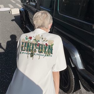 新款抖音直播得物痞帅肌理感V领短袖T7521P26控39图片