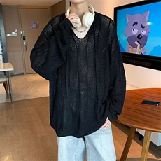 镂空针织衫男潮牌轻薄罩衫慵懒松弛感v领连帽长袖毛衣BM6019-P45，男装针织衫/毛衣，星座1001-1