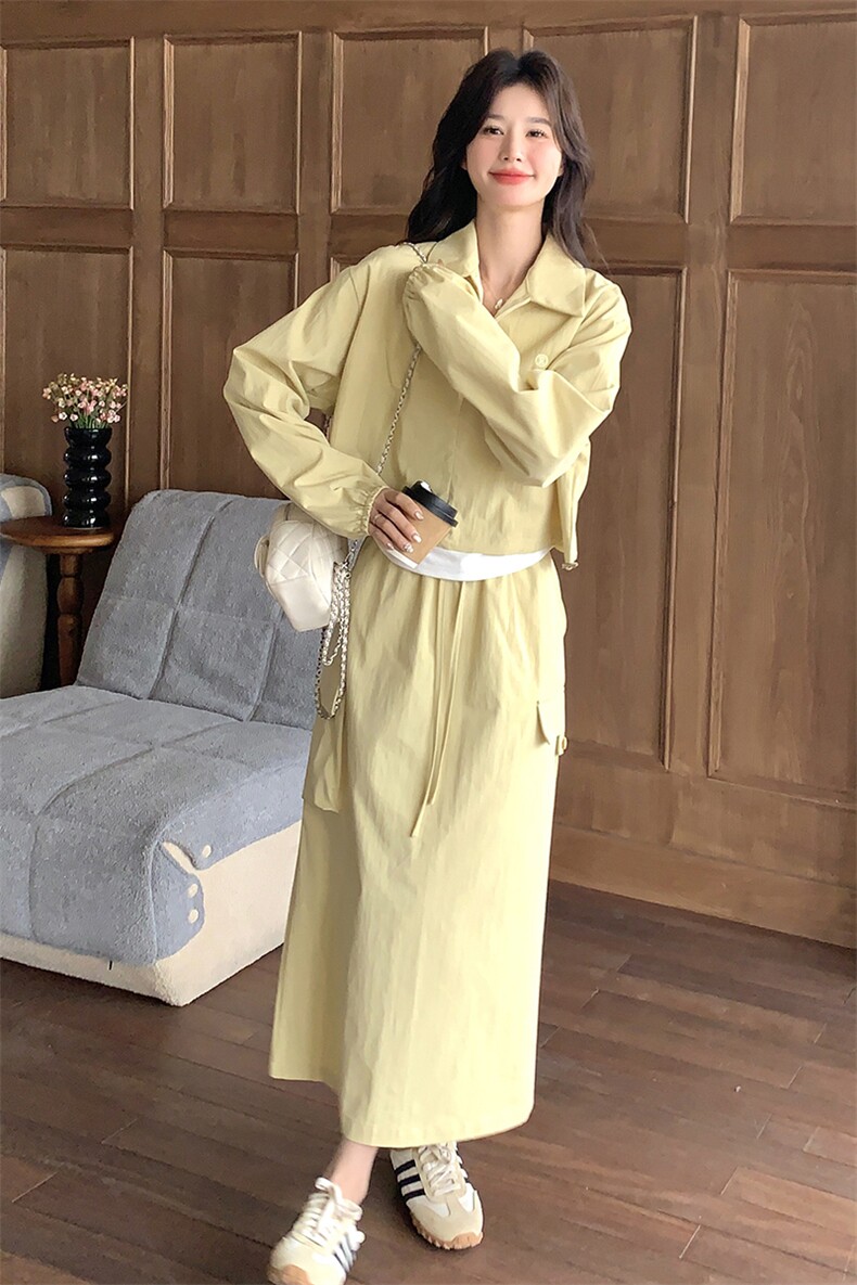 浅黄色减龄休闲卫衣套装女2025春秋季新款韩系慵懒风半身裙两件套,女装套装/套裙,2C201
