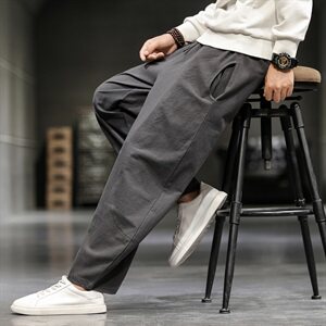 20风男装秋季棉麻休闲长裤大码宽松阔腿裤QT6005图片