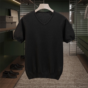 高级灰针织衫短袖t恤衣服夏季男式休闲体恤衫男