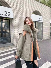 2021冬季新款时尚真狐狸毛领内胆可拆卸皮草羽绒派克，女装皮草，L·H·X