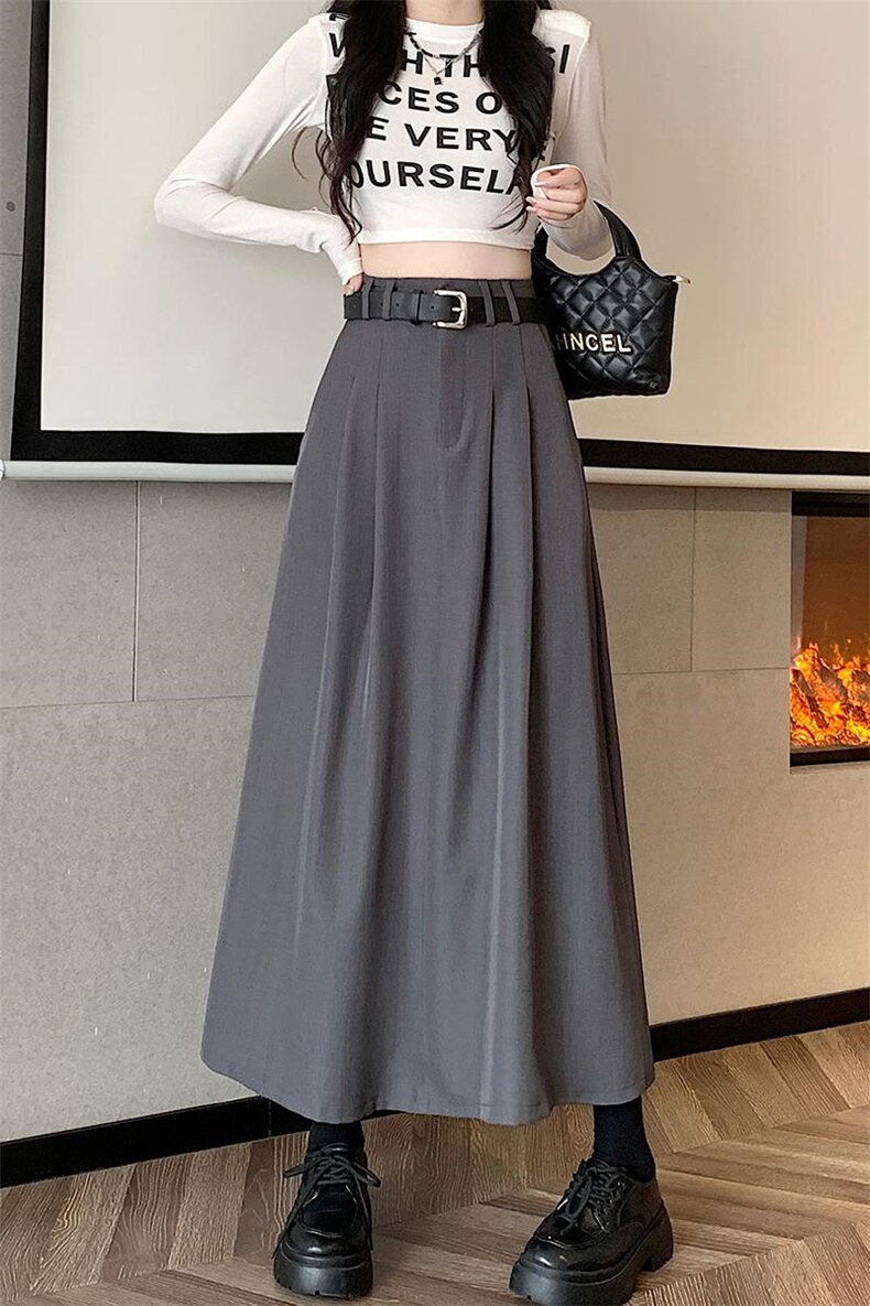 半身裙女秋高腰伞裙秋季2023新款西装裙中长款A字裙裙子长裙,女装半身裙,梦白服饰厂