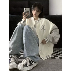 W10875-P68网图现货美式复古棒球服潮牌撞色拼接刺绣贴夹克外套，男装夹克，星座1608