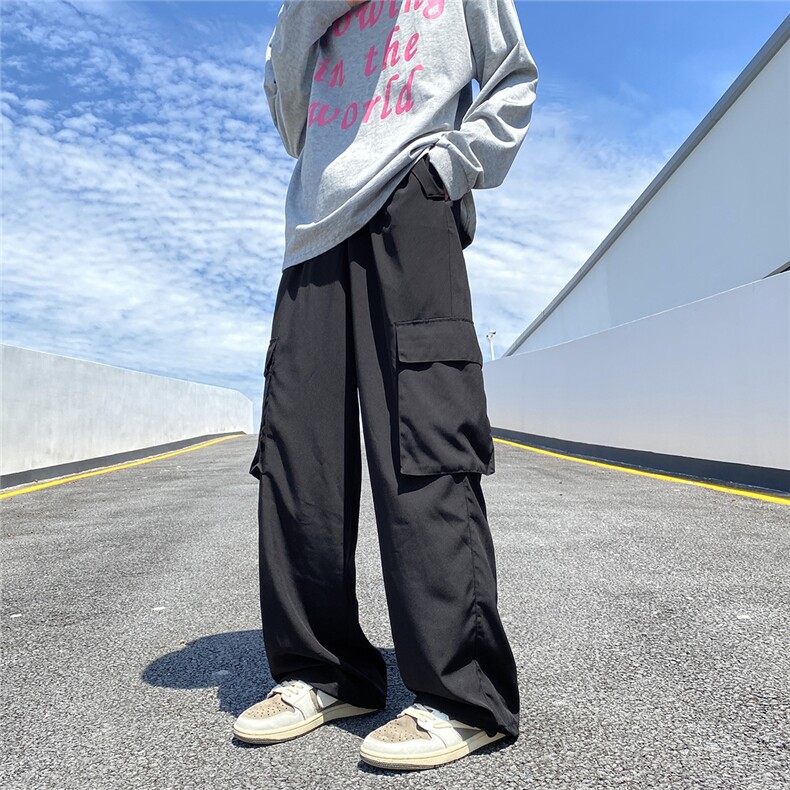 美式设计感工装休闲裤男夏季薄款长裤宽松直筒阔腿拖地裤,男装休闲裤,星座716-2