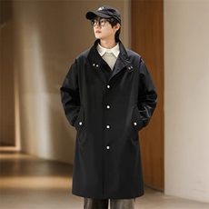 港风秋款男风衣外套中长款宽松单排扣开衫外套FY8265P78，男装风衣，星座1013-1