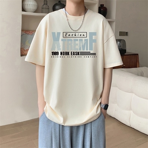 新款夏季男装纯棉短袖T恤落肩款印花 时尚休闲宽松上衣图片