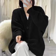 秋季新款舒适显瘦时尚百搭单兜大开衫女羊毛衫，女装羊毛衫，恒恩羊绒
