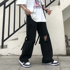 牛仔裤男痞子破洞港风2025夏新款黑色潮流帅气长裤休闲K327-P40，男装牛仔裤，星座412-3