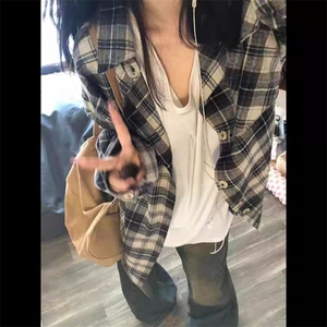 法式慵懒风格纹防晒衬衫女秋季2025新款小个子美式防晒上衣外套薄图片