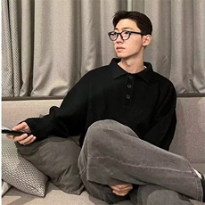 春秋季潮流翻领毛衣男潮流百搭纯色线衣宽松慵懒港风情侣针织衫，男装针织衫/毛衣，星座506A
