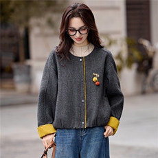 时尚撞色披肩短外套女2026秋季新款宽松显瘦百搭独特设计减龄上衣，女装毛呢外套，盈茜