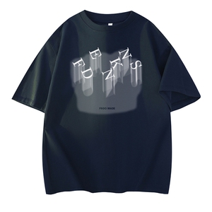 抖音得物供货现货210克宽松纯棉美式潮牌印花落肩袖纯棉T恤AT2134图片