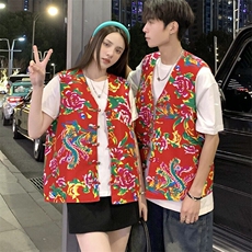 MJ02情侣东北大花盘扣风马甲外套团队服喜庆婚礼男女背心坎肩，男装背心/马甲，星座115A(原星座507）