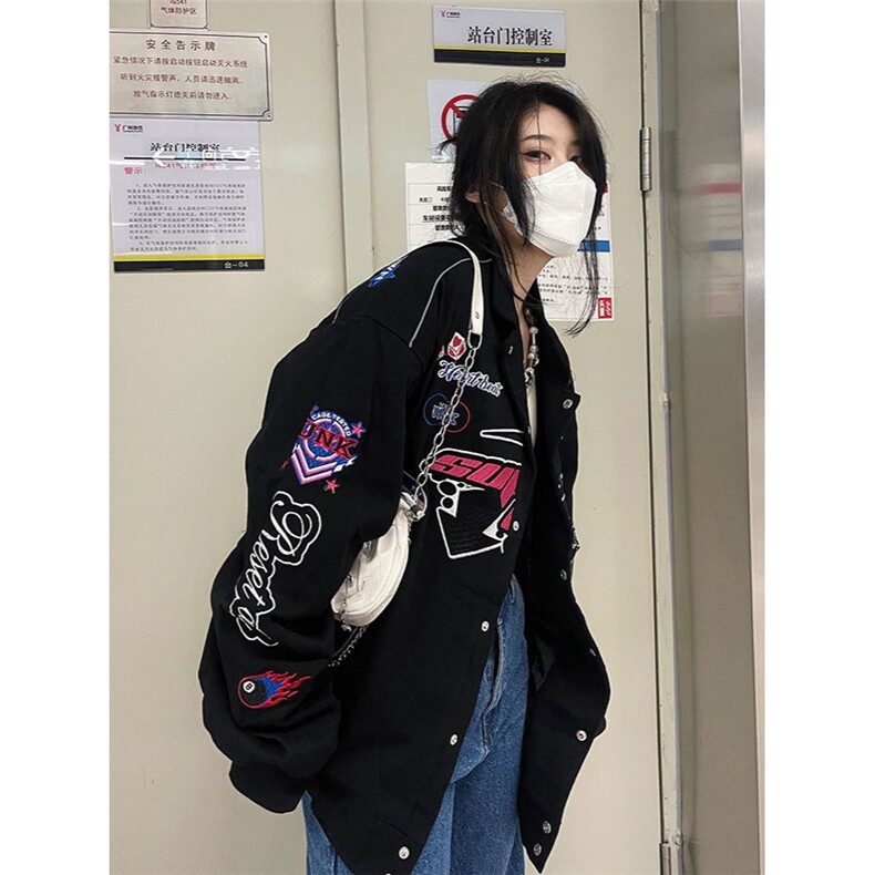 美式高街机车夹克外套男女春秋oversizec潮牌休闲情侣刺绣棒球服,男装夹克,星座506A