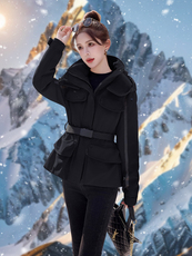 收腰显瘦工装风羽绒服女2024新款冬季小个子气质白鸭绒派克服外套，女装羽绒服，意芙