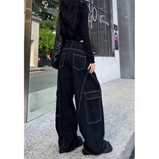 美式解构明线设计工装牛仔裤男baggy宽松阔腿大口袋弯刀休闲裤子，男装牛仔裤，星座813-2