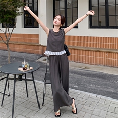 灰色无袖背心上衣套装夏季女2025新款时尚松弛感休闲阔腿裤两件套，女装套装/套裙，2C129