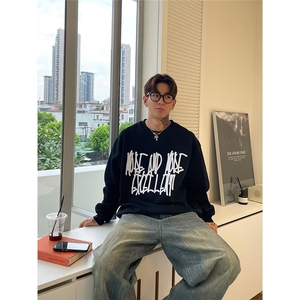 印花秋冬卫衣男2025年春秋季韩版新款圆领宽松上衣chic港风潮流图片